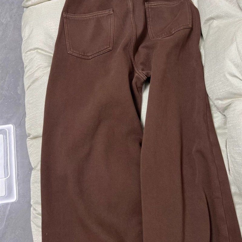 美式咖啡棕色加绒牛仔裤女秋冬高腰显瘦宽松垂感直筒拖地阔腿裤子,女装/女士精品,卫裤,淘宝优惠券,粉丝福利购,淘宝优惠卷