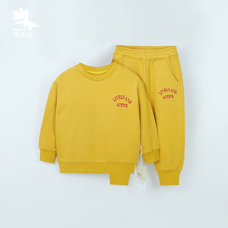 男童休闲套装春秋款女童简约日韩风针织两件套卫衣裤子波波龙童装