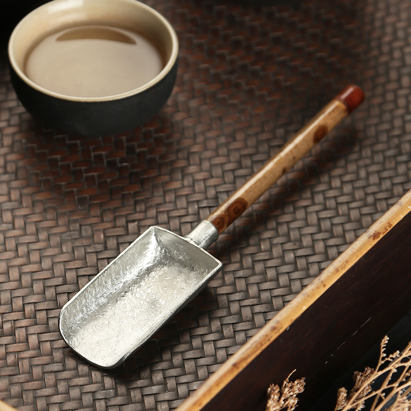 纯锡斑竹茶勺茶铲茶则赏茶荷功夫茶具茶道配件茶匙湘妃竹木六君子