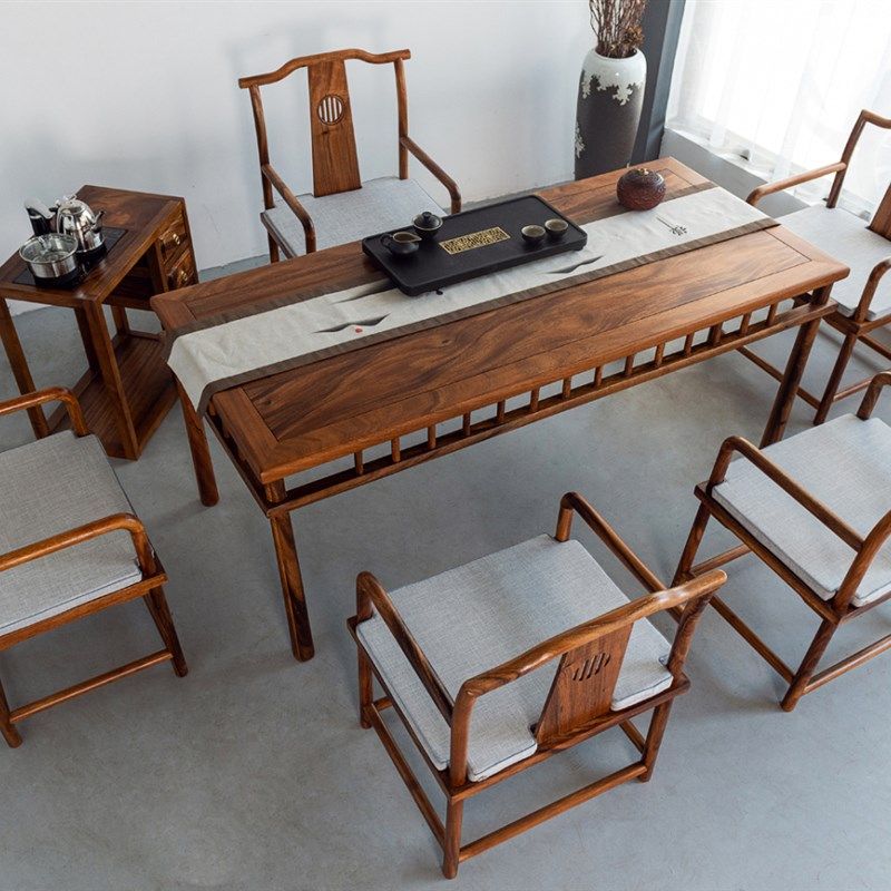 南美胡桃木茶桌原木餐桌椅画案新中式实木书桌干湿泡茶桌简约茶台