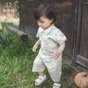 婴儿童周岁礼服夏季男女宝宝洋气衬衫套装连衣裙子薄款兄妹姐弟装