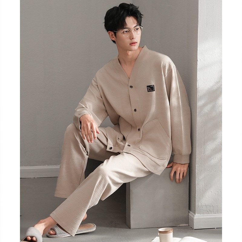 睡衣男士春秋款纯棉长袖男款秋季薄款开衫大码男式秋冬家居服套装