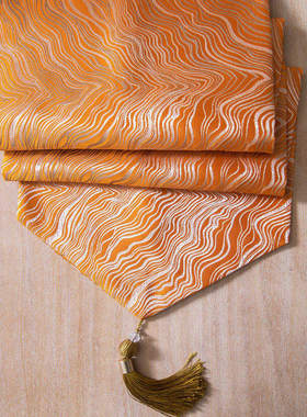 橙色黄色轻奢风桌旗 餐桌长条布装饰布艺美式欧式法式电视柜台布