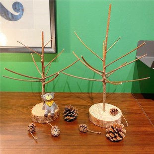 带皮树杈原木桌面摆件装饰造景架子干树枝造型手工创意幼儿园环创