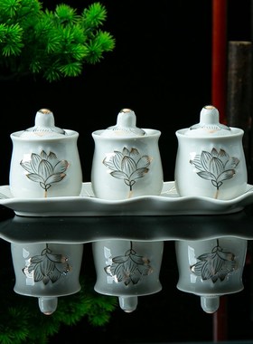陶瓷浮雕三连杯佛前供水杯供财神观音莲花供杯供奉圣水杯净水杯