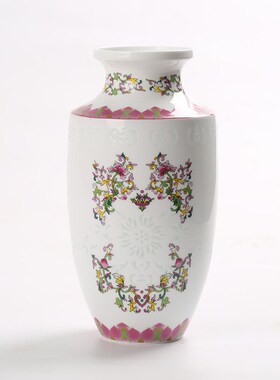 富玉 景德镇中式青花玲珑瓶子客厅摆件插花装饰品瓷器中国风花瓶
