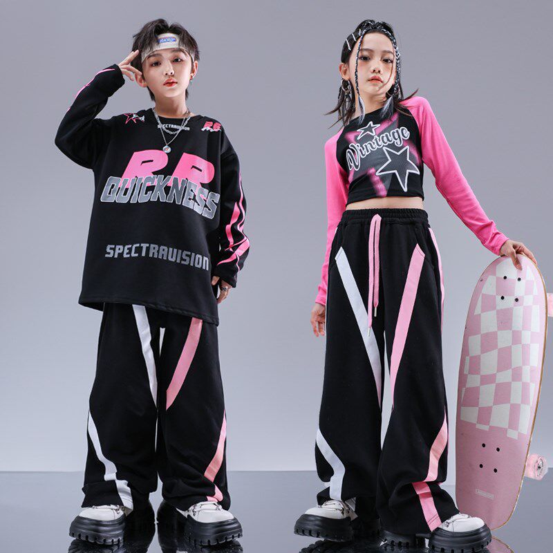 男童嘻哈街舞演出服儿童走秀潮酷套装女童爵士hiphop架子鼓表演服