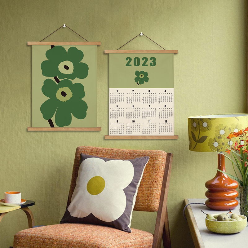 2023年花卉挂历定制电表箱遮挡布艺挂糊宿舍卧室墙面装饰日历壁画