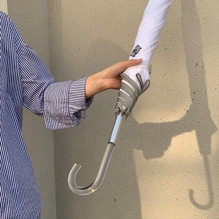 氛围感白色长柄伞雨伞透明弯钩半自动温柔拍照两用抗风加固直杆伞