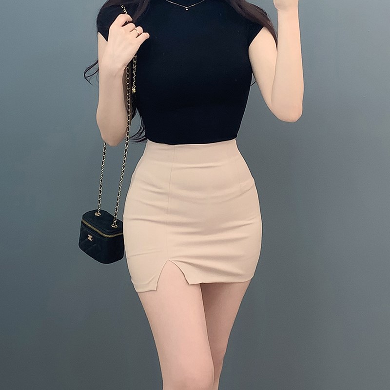 白色高腰紧身开叉半身裙女2024秋季弹力性感小个子显瘦包臀裙短裙