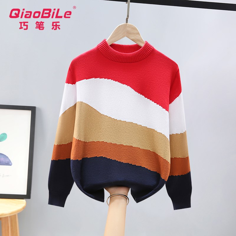 女童毛衣春秋薄款2024新款儿童针织套头衫中大童全棉圆领加绒线衣