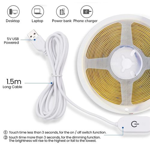 5mm宽灯条COB灯带5V自粘8毫米USB触摸调光摆摊衣厨鞋酒书柜氛围灯