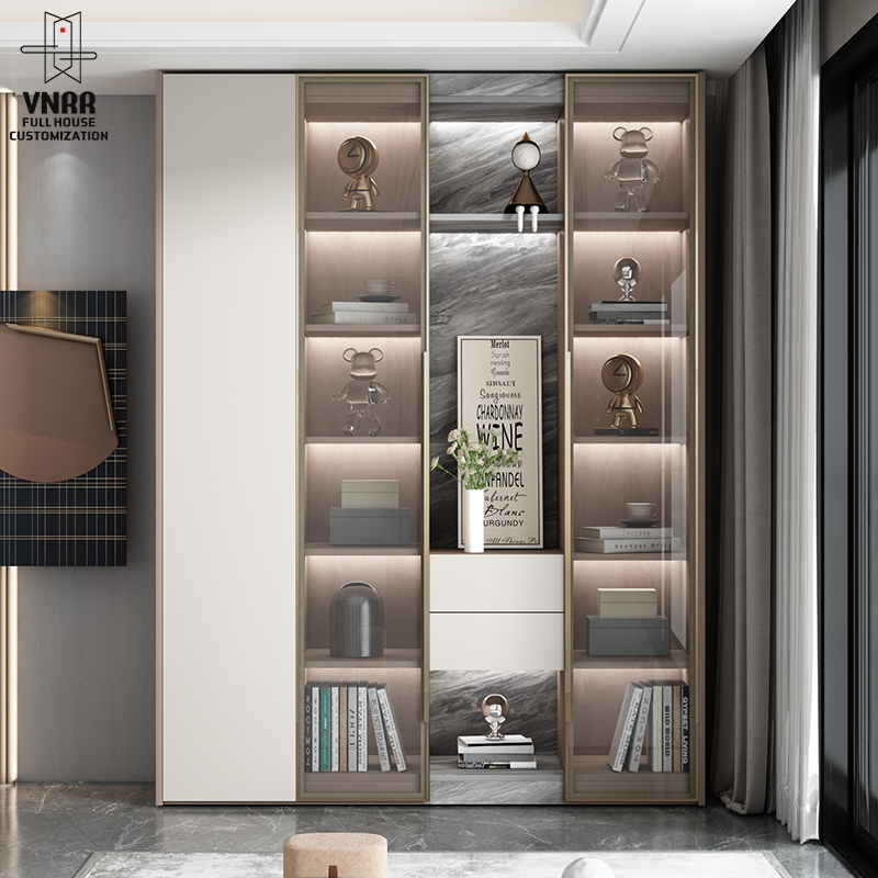 网红实木书架置物架落地客厅家用书柜一体靠墙带玻璃门展示柜书橱