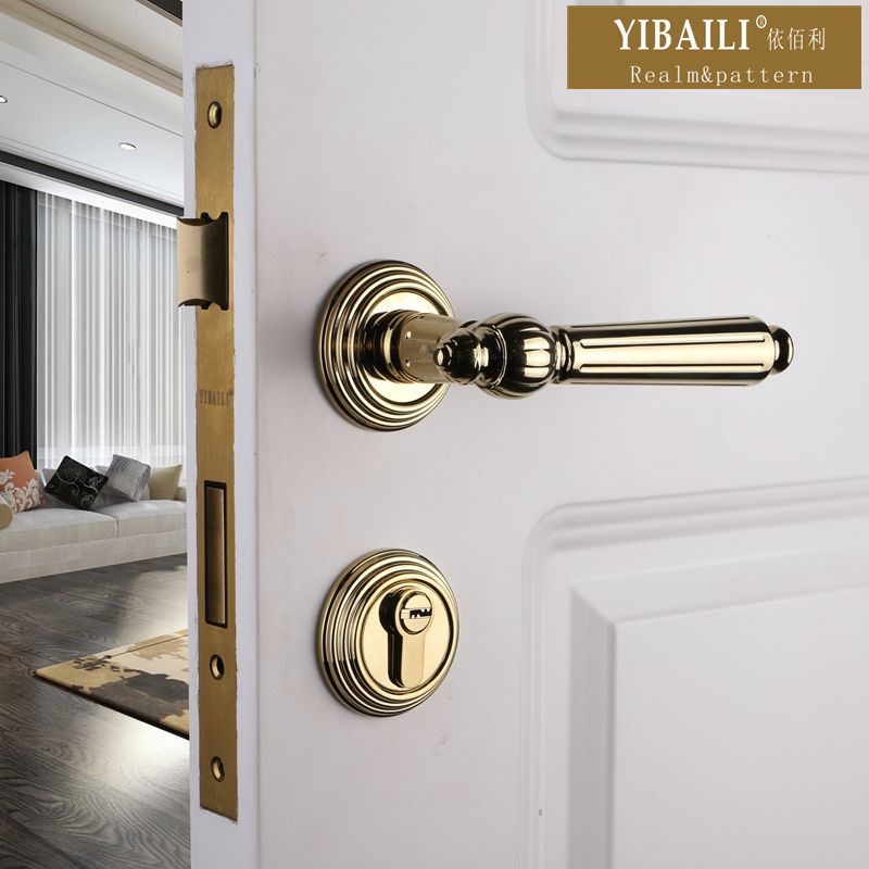 依佰利金色轻奢门锁别墅卧室金色黑色欧式法式新古典室内实木门锁