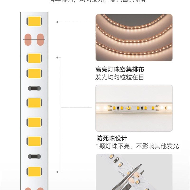 全光谱护眼灯带24v低蓝光客厅吊顶低压线条灯高显指97自粘led灯条,家装灯饰光源,室内LED灯带,淘宝优惠券,粉丝福利购,淘宝优惠卷