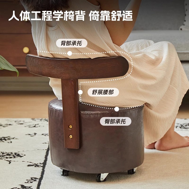 万向轮小凳子家用实木矮凳客厅沙发茶几凳软包圆凳带轮门口换鞋凳