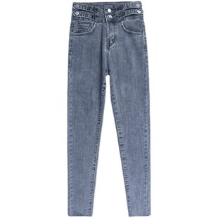 高腰牛仔裤女2025年春装新款超长170显瘦加长版紧身浅色小脚裤子