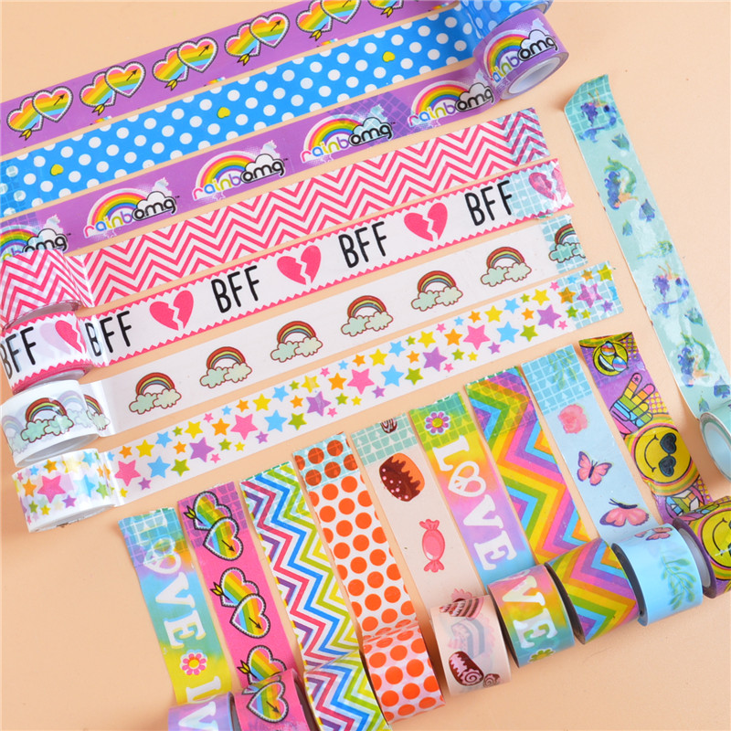 可爱迷你金粉彩色小胶条DIY装饰胶纸手工迷你花胶条胶带80个