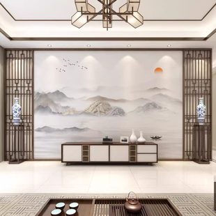 水墨山水壁布客厅电视背景墙壁纸沙发影视壁画墙布 现代轻奢新中式
