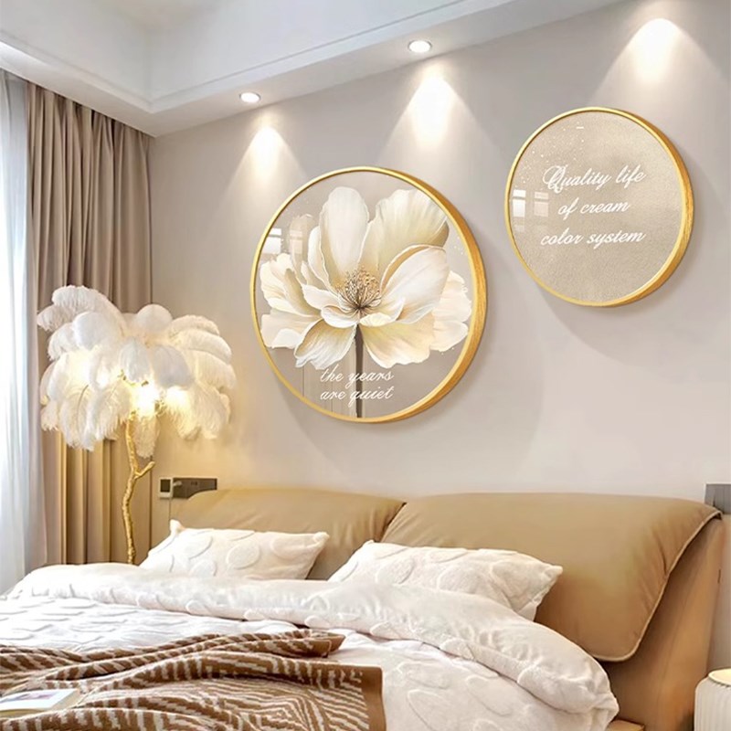 奶油侘寂风主卧室装饰画高级感床头背景墙挂画现代简约抽象花卉壁