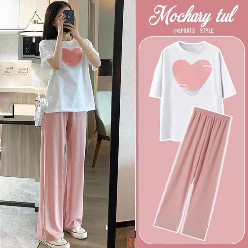 哺乳套装夏季喂奶上衣纯棉t恤冰丝阔F腿裤两件套哺乳衣外出辣妈款