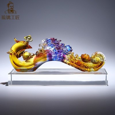 琉璃龙凤呈祥如意摆件一对别墅客厅高档大气手工艺品乔迁创意礼物