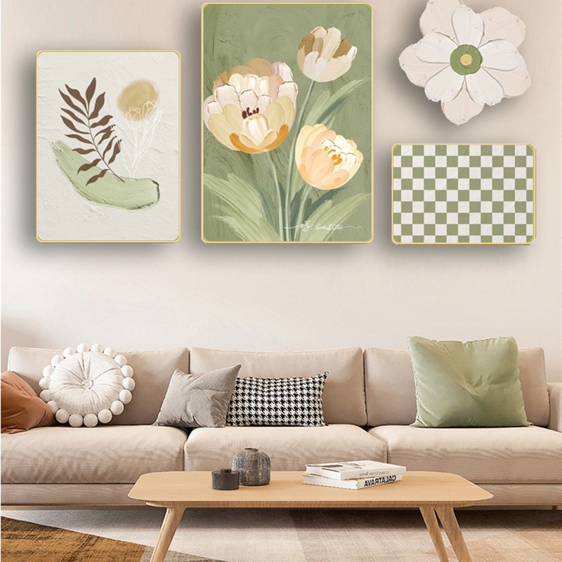 北欧奶油风蓝色肌理感花卉简约客厅餐厅组合装饰画沙发背景墙挂画