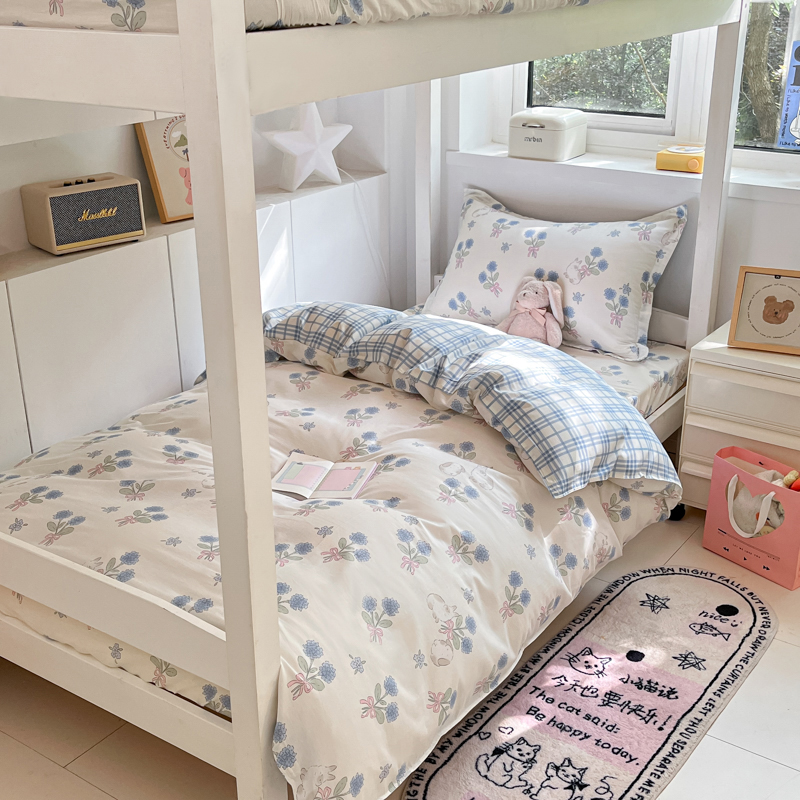 大学生宿舍纯棉三件套简约花z卉全棉学生床上用品单人上下铺被套