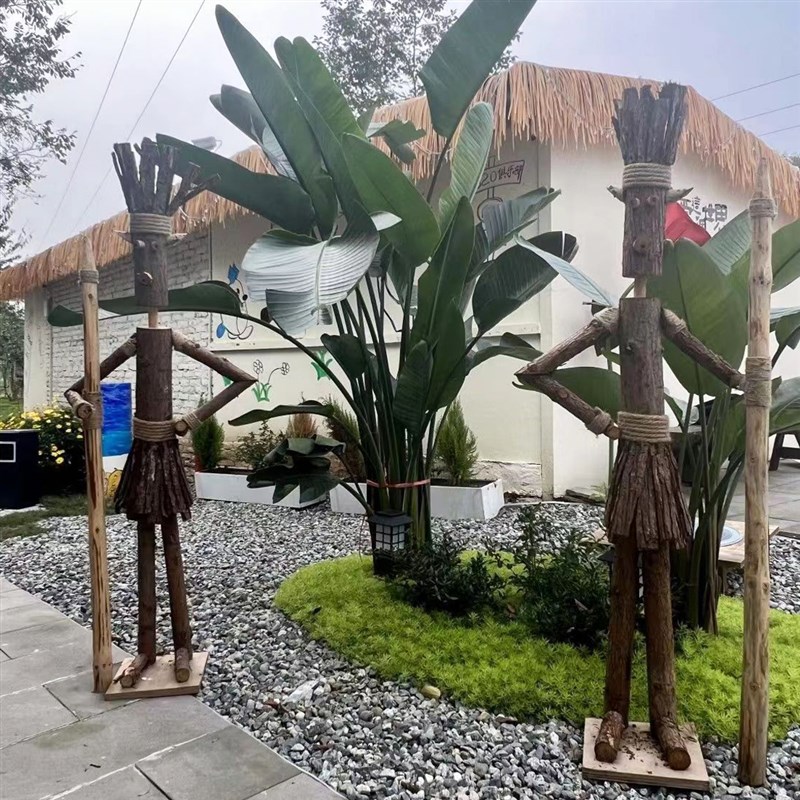 创意摆件木头人摆设立式人偶户外园林景观露营农场场景布置道具