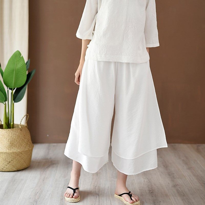 大码复古坠感双层仙女阔腿裤棉麻直筒裤高腰裤子宽松大脚裤九分裤,女装/女士精品,休闲裤,淘宝优惠券,粉丝福利购,淘宝优惠卷