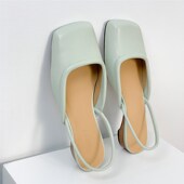包头拖鞋 女粗跟网红2s021年春外穿百搭方头一脚蹬凉鞋