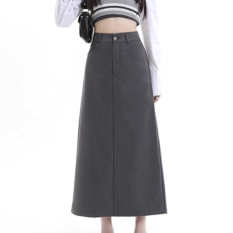 灰色西装半身裙女秋季新款胖妹妹mm高腰遮胯显瘦梨形身材a字长裙,女装/女士精品,大码裤装,淘宝优惠券,粉丝福利购,淘宝优惠卷