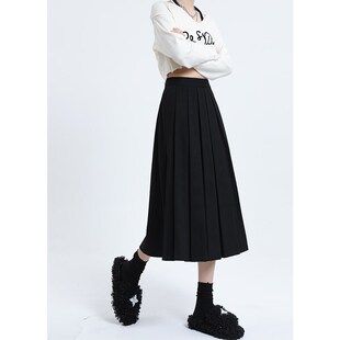 黑色百褶a字半身裙女2024春季新款长裙高腰显瘦妹妹mm大码西装裙