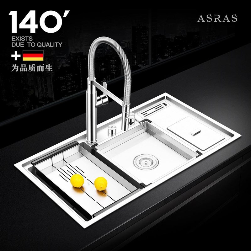 304不锈钢厨i房多功能手工水槽单槽洗菜盆套餐带垃圾桶刀架