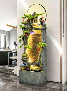 大型落地假d山流水喷泉招财摆件室内客厅加湿器家居装饰开业礼品