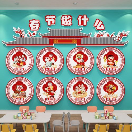幼儿园环创主题墙成品春节过新年元旦墙面装饰教室走廊楼梯墙贴3d