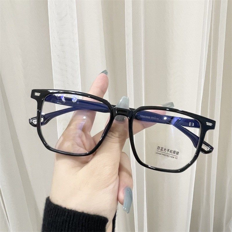 素颜显脸小黑框眼镜女潮多边倒梯形防蓝光配近视S散光眼镜框男复
