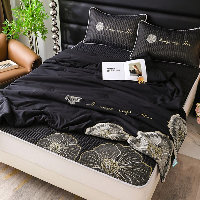 夏季凉感冰丝乳胶l凉席夏被四件套网红公主风可机水洗夏凉被三件