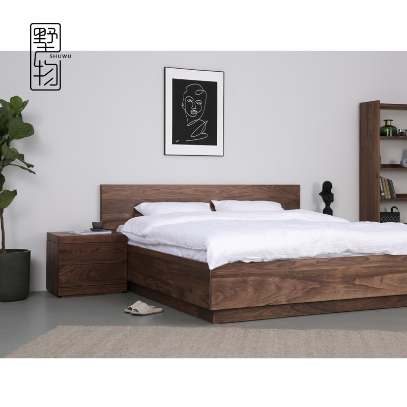 北欧实木床橡木黑胡桃木日式气压高箱床储物床1.8米双人床婚床