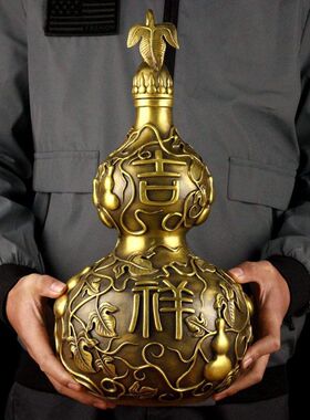 纯黄铜特大号吉祥如意葫芦摆件铜葫芦家居工艺装饰品摆件摆设