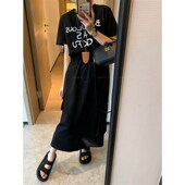 T恤上衣工装 爱情魔鬼鱼 裙半身 新款 短袖 黑色两件套装 女20x24夏季