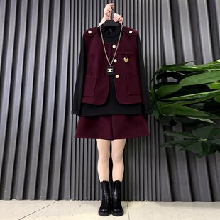 2024冬季新款大码n女装胖MM宽松显瘦时尚洋气马甲打底衫短裤三件