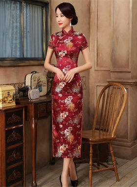 2023夏装新款短袖改良祺袍时尚C长版修身洋装日常走秀演出长旗袍
