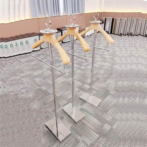 不锈钢座地挂衣架钢木办公室衣帽架酒店客房西服架套房落地式衣架