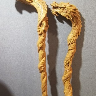 桃木龙头拐杖老人手杖防滑轻便木质拐棍实木雕刻新中式 登山杖礼品