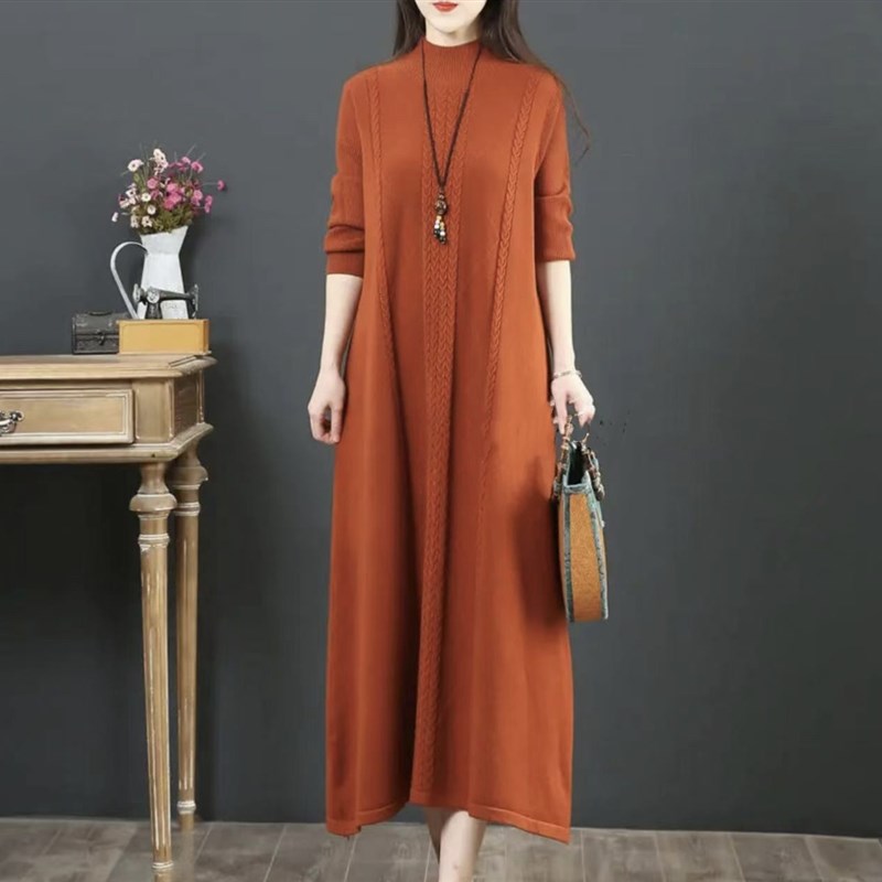 纯色打底秋冬季羊毛针织连衣裙加厚保暖气质毛衣S宽松长款配大衣