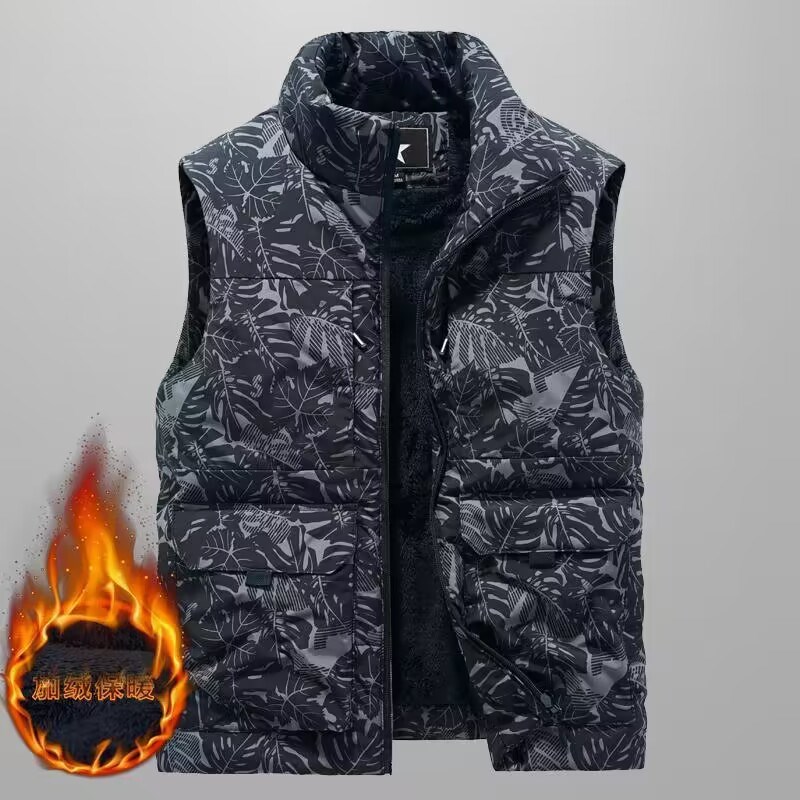 秋冬加绒马甲男士多口袋坎肩立领外套户外钓鱼摄影马.夹口袋爸爸