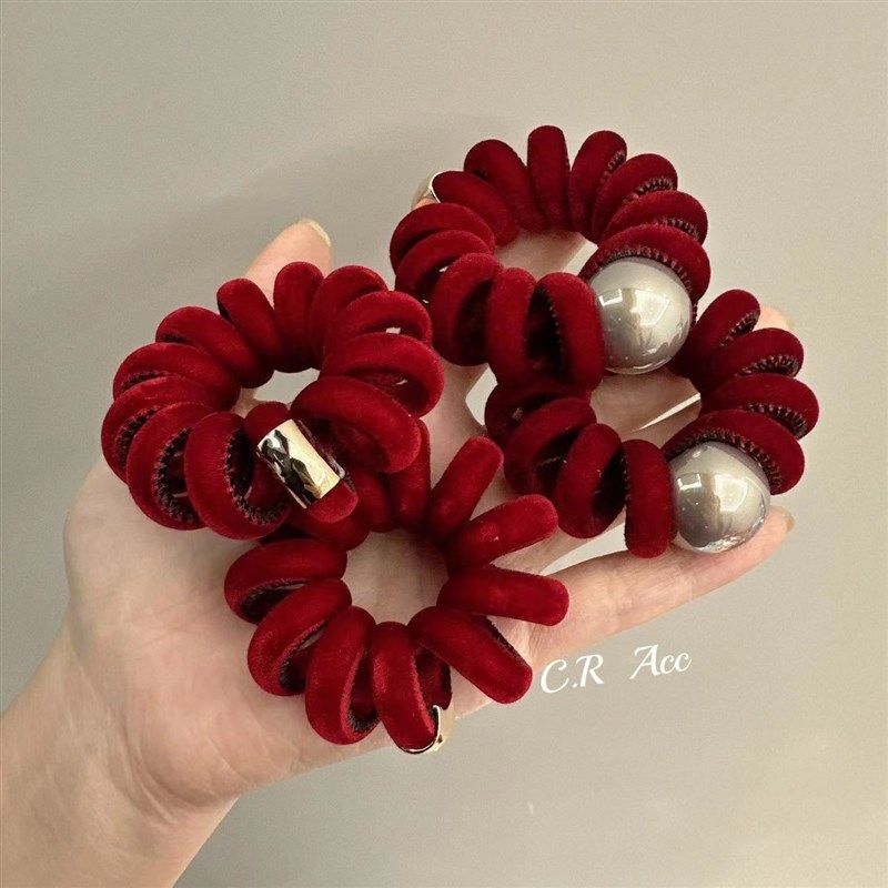 节日氛围红~红色电话线发绳女绑头发皮筋本命年新年珍珠无痕头绳,户外/登山/野营/旅行用品,旅行发卡,淘宝优惠券,粉丝福利购,淘宝优惠卷