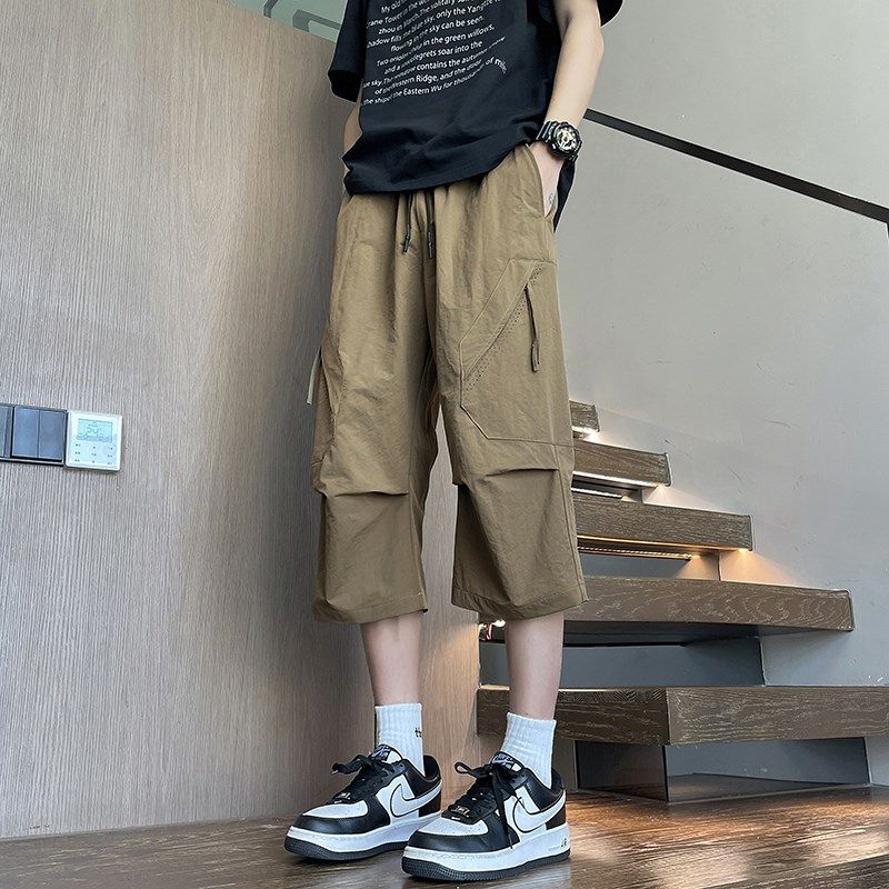 夏季冰丝短裤男多口袋薄款宽松大码七分裤子男款夏天外穿胖子马裤