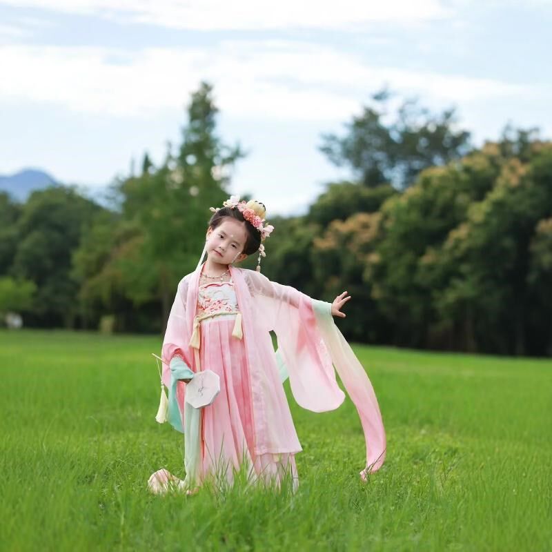 女童汉服唐代宫廷风公主裙秋新款儿童古装国风连衣裙广袖粉色套装,童装/婴儿装/亲子装,汉服,淘宝优惠券,粉丝福利购,淘宝优惠卷